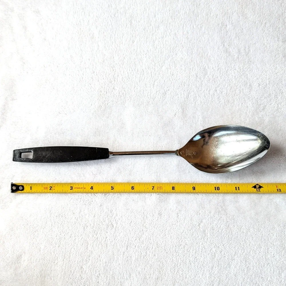 EKCO Flint Serving Spoon Vintage Chrome Plated Black Handle 12